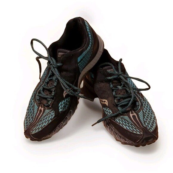 Saucony Peregrine ProGrid Womens 10 Teal Trail Running Black Lace Tie 10098-1 - Picture 1 of 7